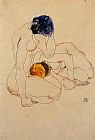Egon Schiele Canvas Paintings - Two Friends